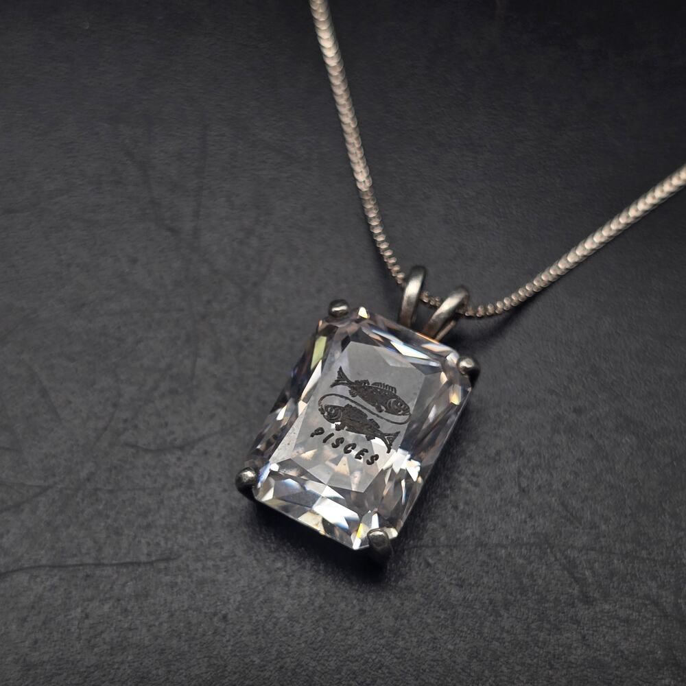 Sterling Silver CZ Pisces Necklace Rectangle Pendant 925 HTC Zodiac